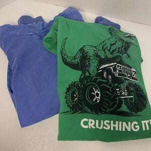 2 Boys size 8 Osh Kosh Shirts Hoodie T-Rex Monster Truck Dinosaur Green Blue